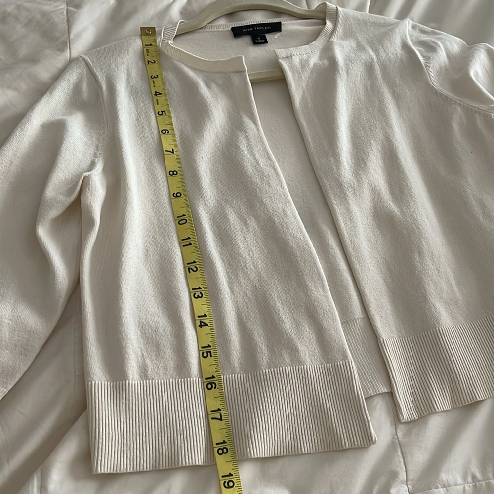 NWOT Ann Taylor Silk Cotton Cropped Open Sweater Lightweight Knit Classic - Picture 7 of 10